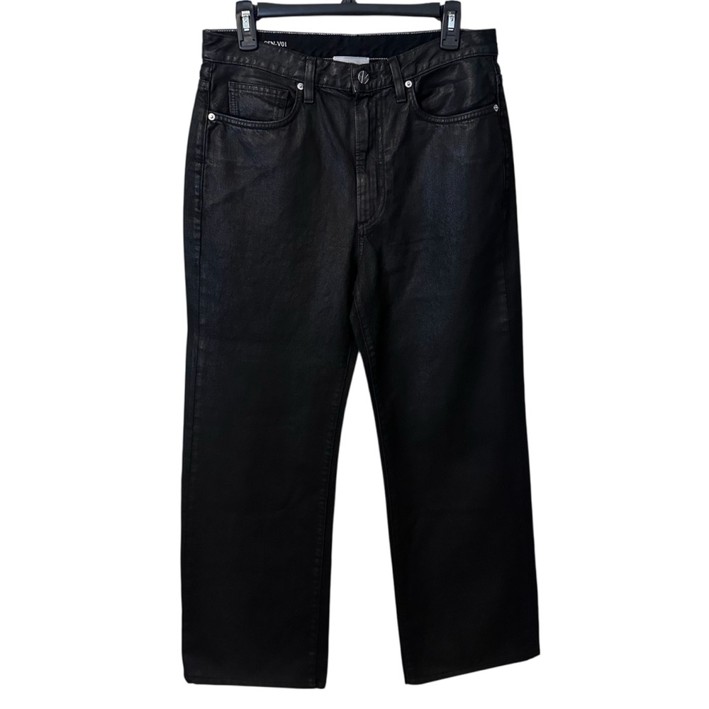 VIAVIA Made in Italy Black Coated Denim Jeans - High Rise Wide Leg - Size 29